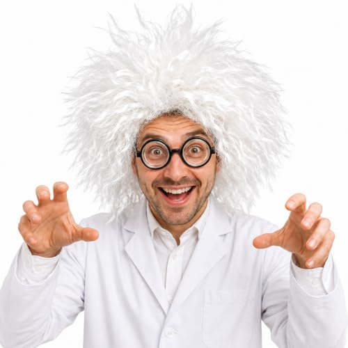 Skeleteen Mad Scientist Costume Wig - One Size White Curly Wig