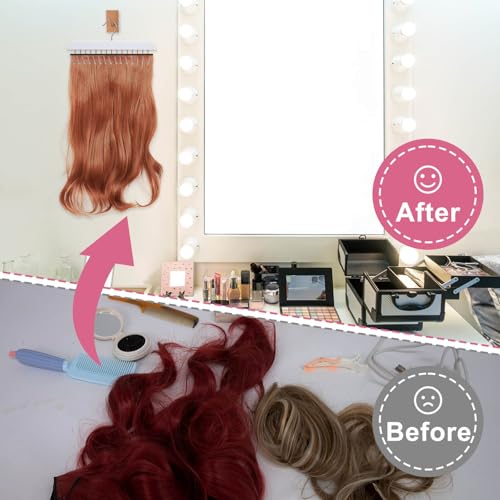 SCUNDA Hair Extension Holder - 2-Pack White Wood Rack for Styling & Storage