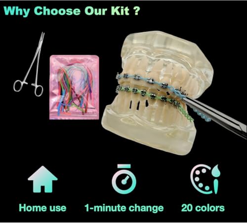 DIY Braces Power Chain Kit - 20 Multi-Color Elastic Bands & Plier