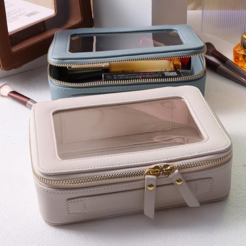 SANHECUN Waterproof Travel Toiletry Bag with Clear Window, White