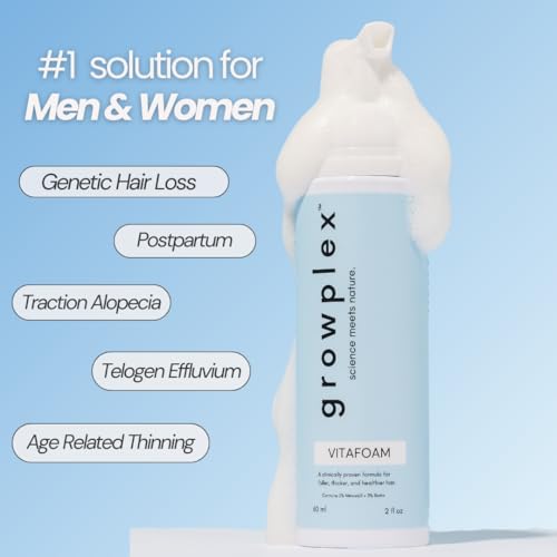 Growplex Vitafoam 5% Minoxidil Foam for Men & Women, DHT Blocking Minoxidil for Men Foam, Non-Greasy, Fast-Drying Formula for Hair Regrowth