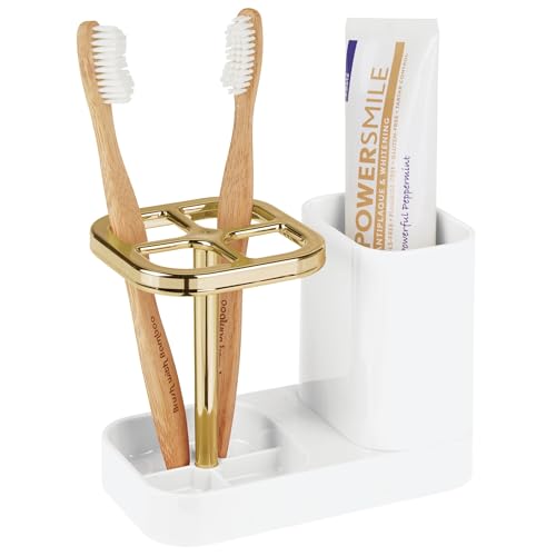 iDesign White & Gold Toothbrush Holder with 4 Divided Compartments