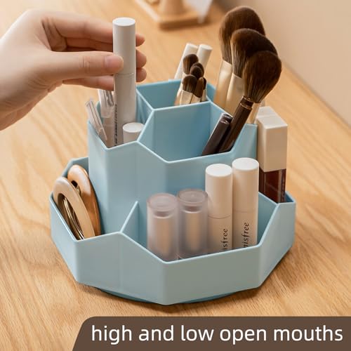 360° Rotating Blue Makeup Brush Holder Organizer - 9 Slots