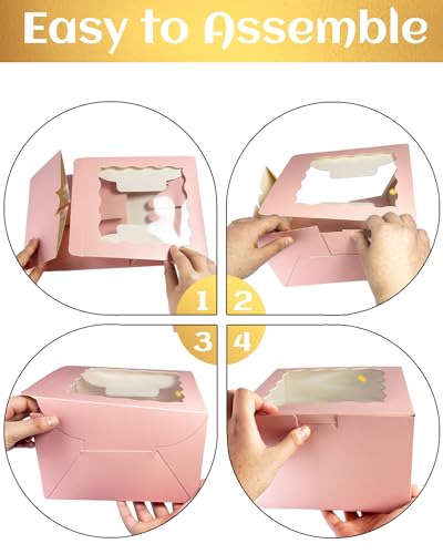 Pink Cake Box Set with Window & 10" Round Cake Boards - 8pcs