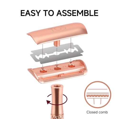 THE GROOMING SOCIETY Rose Gold Double Edge Safety Razor with Stand & 10 Blades