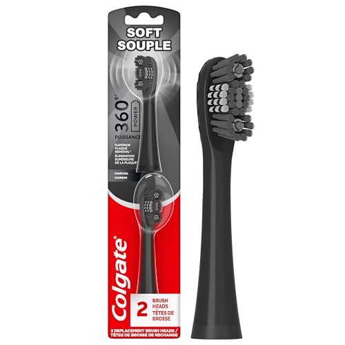 Colgate 360 Battery Powered Toothbrush Replacement Heads, 2 Pack - Soft Charcoal Bristles