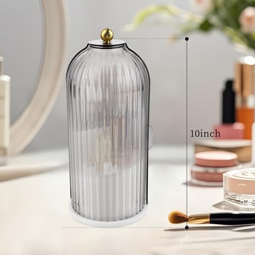 360 Rotating Makeup Brush Holder with Dustproof Lid - Grey Organizer