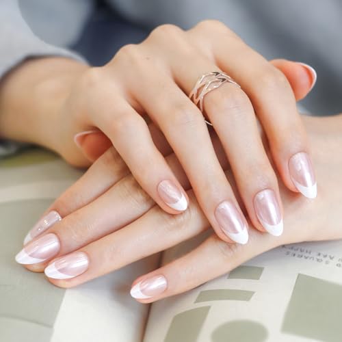 LAMIMOSA OUI! Short Almond Press-on Nails - French Tip Chrome Soft Gel Kit