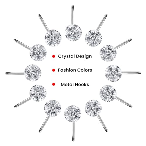 Diamond Shaped Crystal Shower Curtain Hooks - 12PCS Rust Proof