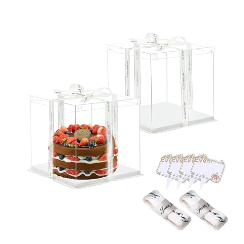 Transparent Cake Box Set - 2 Pcs 4" Cake Carrier with Lids