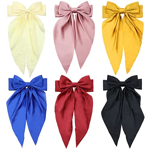 Lawie Large Satin Hair Bows Pack - Oversized French Barrette Hair Clips for Women and Teens