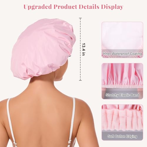 Kafteri Waterproof Reusable Shower Cap for Long Hair - Pink