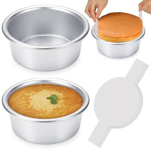 6-Inch Nonstick Aluminum Cake Pans with Parchment Paper - 2PCS