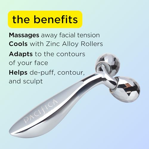 Pacifica Future Youth Stainless Steel Face Roller – Cooling Dual Gua Sha Facial Massager for Sculpting & De-Puffing – Face Roller Variation