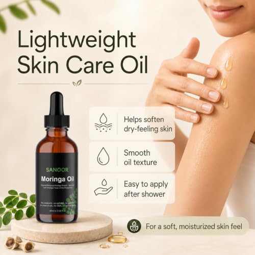 SANOOR Moringa Oil - Lightweight Multi-Use Beauty Oil for Face, Hair & Body, 60ml
