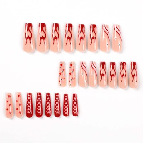 Hkanlre Long Fake Nails Tips 24P Full Cover Heart Design for Women