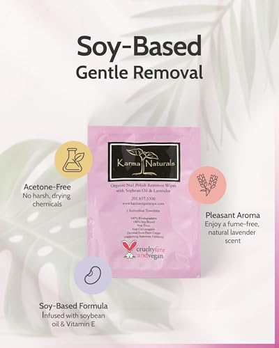 Karma Organic Soy Nail Polish Remover Wipes - 10 Non-Toxic Pads