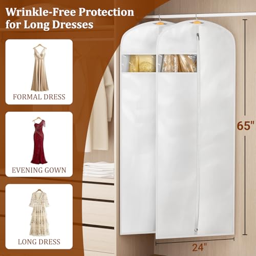 65" Wedding Dress Garment Bags - Clear Window & Foldable, 2 Pack