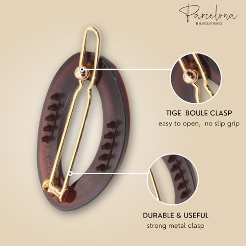 Parcelona French Eggie Oval Hair Clips 1.25 inch Shell & Black Barrette Set