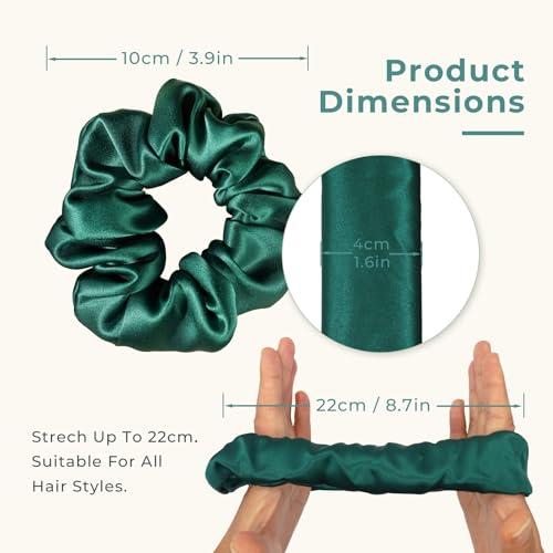 LumeSilk Pure Silk Scrunchies - 100% Mulberry Silk (Emerald, Sage & Mint Green, 3 Pack)
