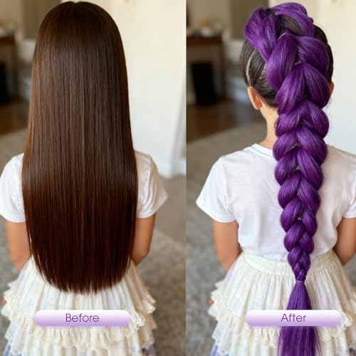 Maffuno 26in Pre-Stretched Purple Hair Extensions for Braids Halloween Cosplay (3 Pack)