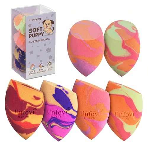 Unfovi Marble Multicolor 6PCS Tri Color Makeup Sponges - Latex-Free, Soft Foundation Blenders for Face & Contouring