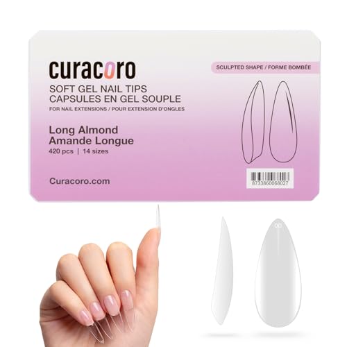 Curacoro Sculpted Long Almond Nail Tips - 420 Pcs Soft Gel
