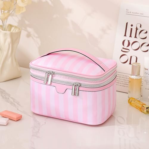 RSRSLEII Waterproof Large Double Layer Travel Makeup Bag - Top Open Variation