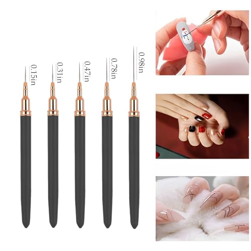 5Pcs Nail Art Brush Set - Metallic Fine Detail Painting Tools
