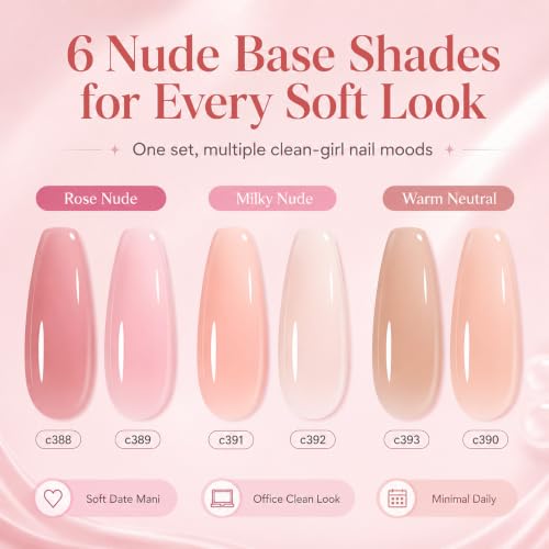 Beetles Nude Gel Nail Polish Set - 6 Trendy Sheer Colors