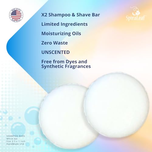 Spiraleaf Unscented Solid Shampoo Bars - 2 Pack, Plastic-Free Haircare