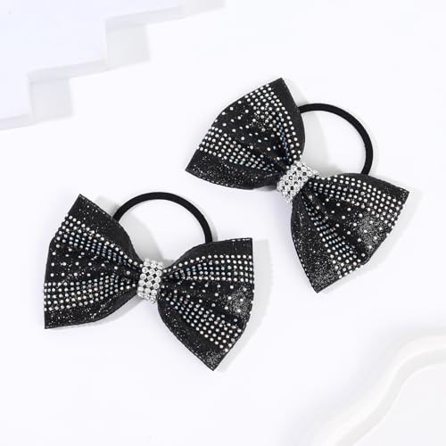 Black Glitter Cheer Bows - 12Pcs Small Cheerleader Hair Accessories