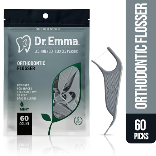 Dr. Emma Orthodontic Flossers for Braces Mint Flavor 60 Count Gray Pack