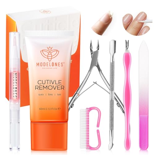 Modelones Cuticle Remover Kit Cuticle Remover Liquid & Cuticle Oil Pen Nail Kit w/Cuticle Trimmer Nail Stuff & File Cuticle Pusher & Nippers Manicure Kit for Women Nail Tools Manicure Set Nail Care