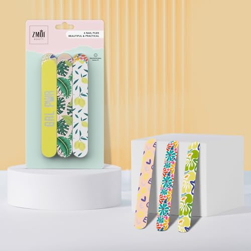 ZMOI Dual-Sided Nail Files - Medium 150/180 Grit for Natural & Acrylic Nails (Pack of 6)