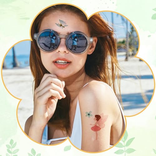 Fairy Temporary Tattoos - 12 Waterproof Floral Body Art Sheets