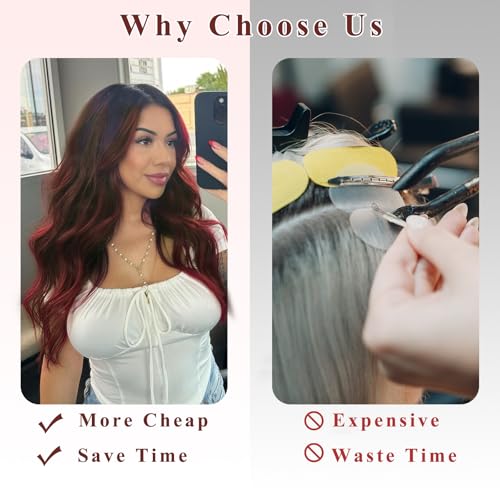 NAYOO 20-Inch Wavy Clip-In Hair Extensions - Wine Red Synthetic Fiber