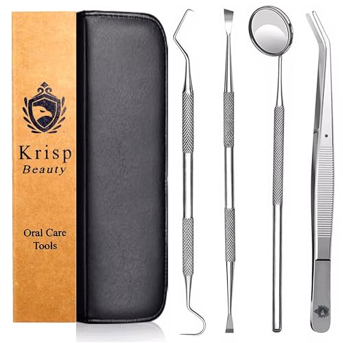 Krisp Beauty 4 Pc Dental Tools Kit - Stainless Steel Teeth Cleaner & Tartar Remover