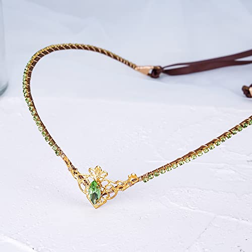 MOSTORY Handmade V-Shape Fairy Crown Tiara - Gold Green Headband for Weddings & Cosplay