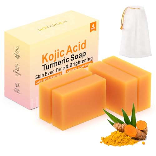 HOYEHOLA Kojic Acid & Turmeric Soap Bar for Dark Spots - 4 Pack