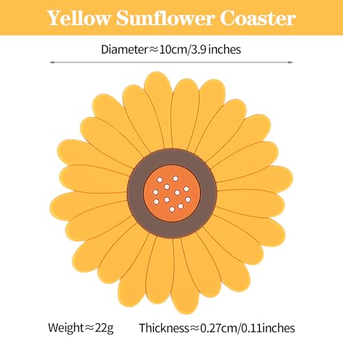 Yellow Sunflower Coasters Set of 6 - Anti-Slip & Heat-Insulating