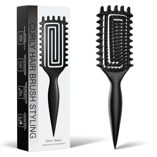 Matte Black Curl Defining Brush for Wet & Dry Hair - Detangling & Shaping Curls