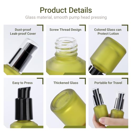 Segbeauty 15ml Frosted Glass Travel Pump Bottles - 5 Pack Refillable
