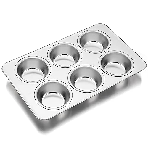 TeamFar Stainless Steel Muffin Pan - 6 Cup Baking Tray for Muffins, Cupcakes & Quiches