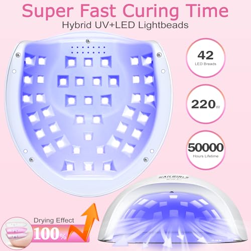 NAILGIRLS 220W UV LED Nail Lamp with Cream Variation, 42 LEDs, 4 Timers, Auto Sensor
