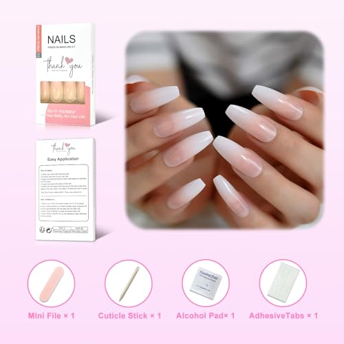 CoolNail Ombre Gradient Pink Nude French Ballerina Press-On Nails