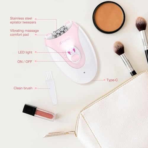 Smooth Glide Epilator for Women, Painless 2-Speed Hair Removal Device with LED Light, 36 Tweezers & Massage Pad, Rechargeable Epilator for Face, Bikini, Arms & Legs