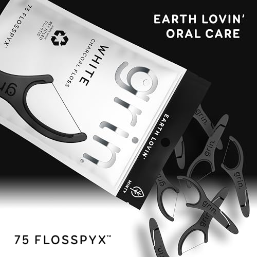 Grin Charcoal Infused Dental Flossers, 75 Count, Mint Flavor