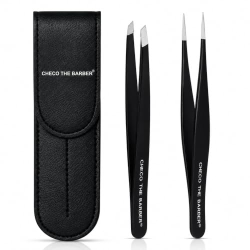 Professional Stainless Steel Tweezer Set - Slant & Pointed Tips for Precision Grooming