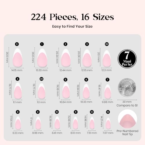 Beetles French Tips Press On Nails - 224 Pcs Short Almond Pink